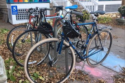 bikes parked at a bike rack