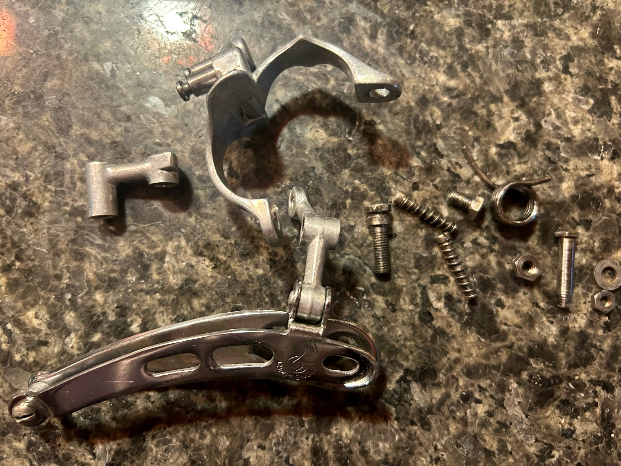 disassembled Campagnolo front derailleur