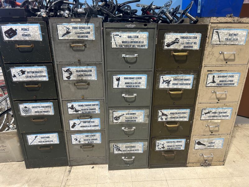 A wall of specialized bike tools